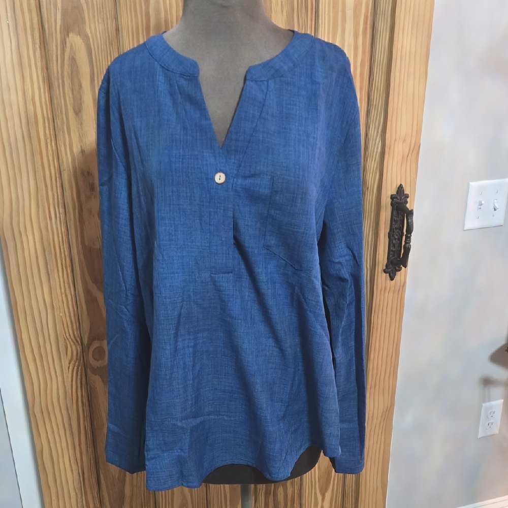 SHEIN Blue V-Neck Blouse